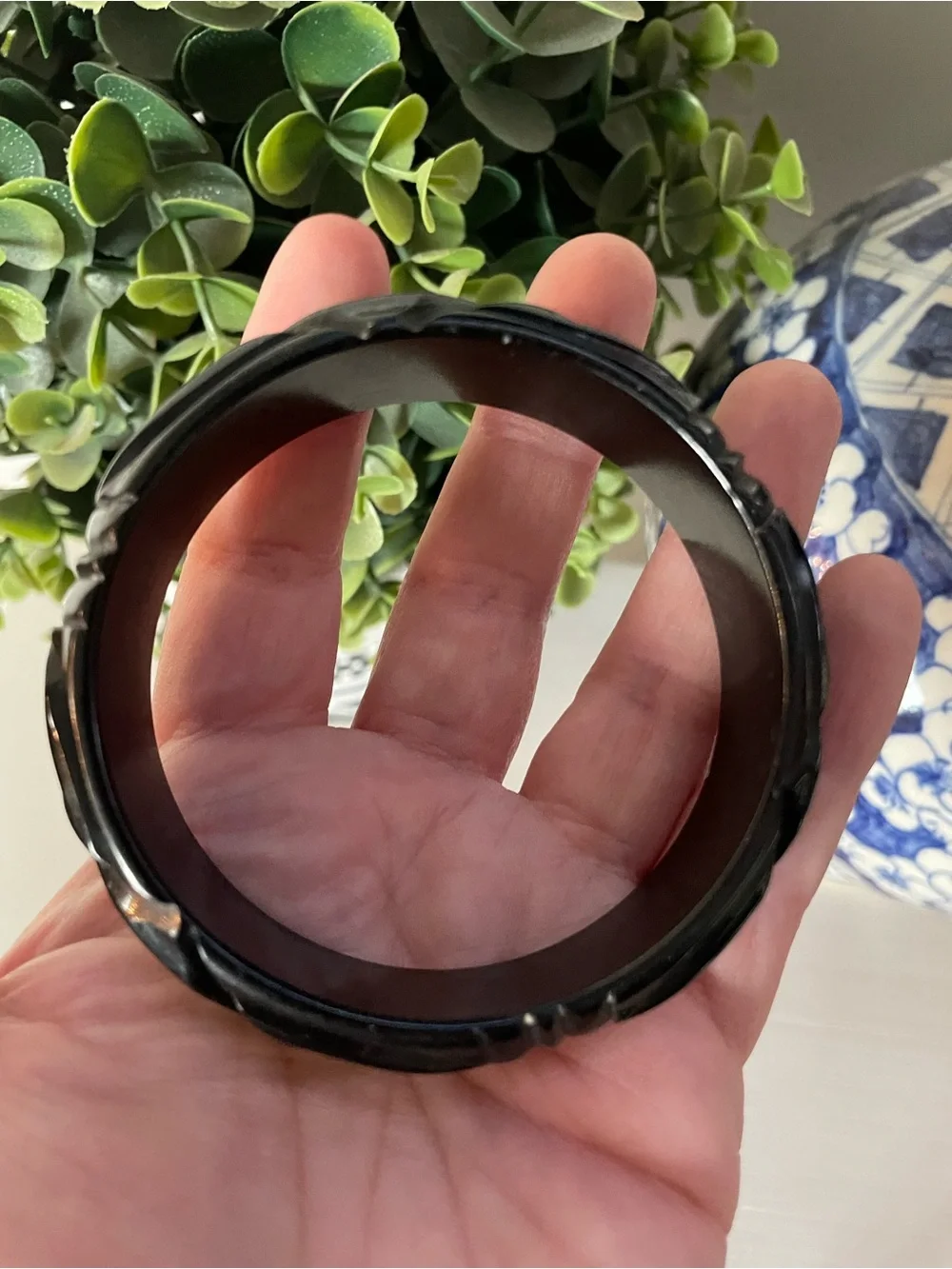 Vintage 1940's Bakelite Deeply Carved Black Bangle Bracelet